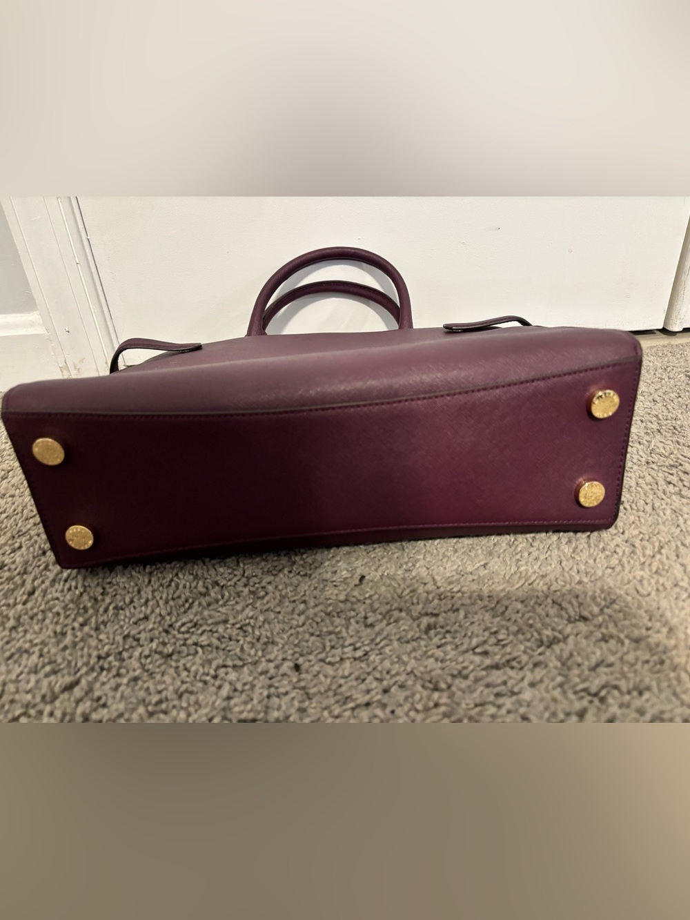 Michael Kors Plum Karla Saffiano Satchel with Gold Hardware Brand NWTs - Picture 11 of 13